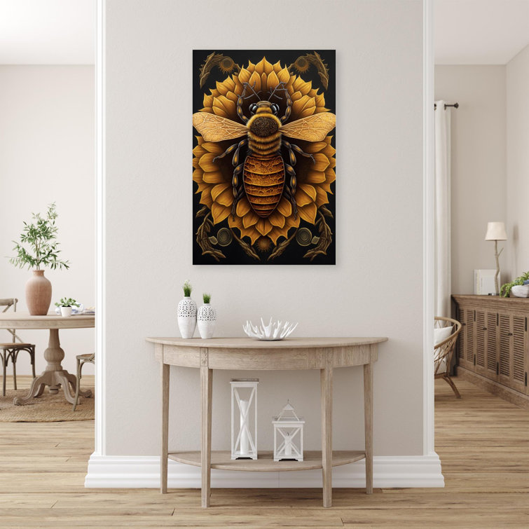 August Grove® Sunflowers And Bee Wrapped Canvas Graphic Art Wayfair